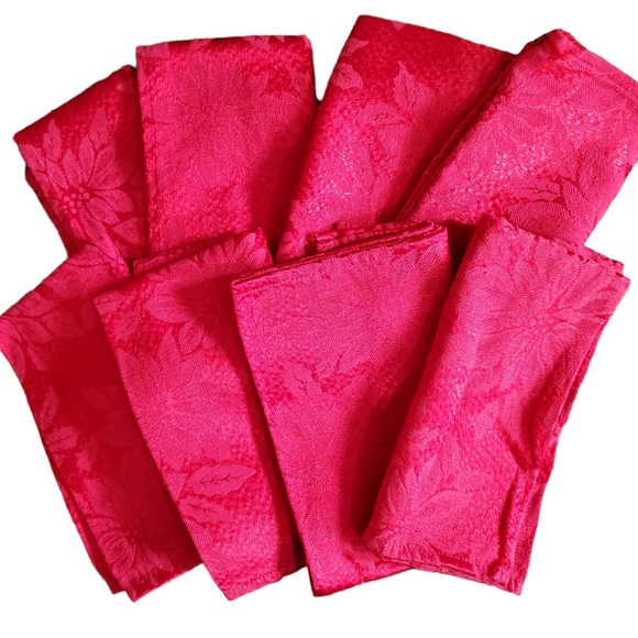 Poinsettia Rectangular Tablecloth & Napkins Approx 98" x 58" Red - Picture 3 of 8